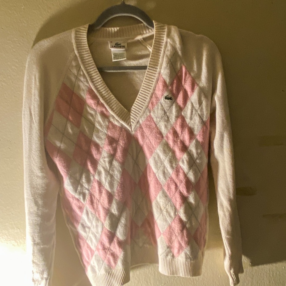 Lacoste by Izod Long Sleeve Easter Knit V Neck Sweater Women's Large